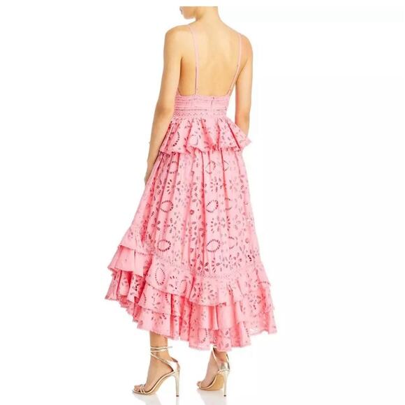 Rococo Sand Tiered Fit and Flare Pink Eyelet Maxi Dress Small - Picture 3 of 8